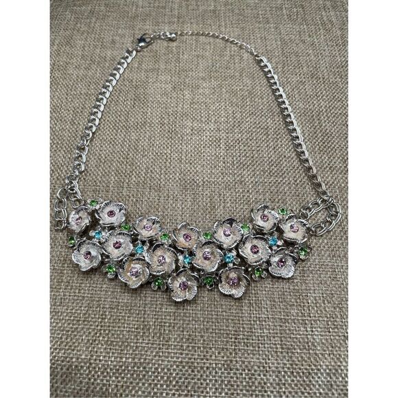 Retro Chunky Rainbow Glass diamanté choker necklace Floral Spring Summer - Picture 7 of 7